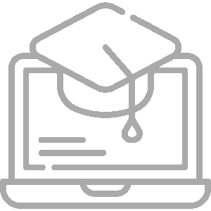 Outline of a laptop with a graduation cap on the screen, symbolizing online education or e-learning.